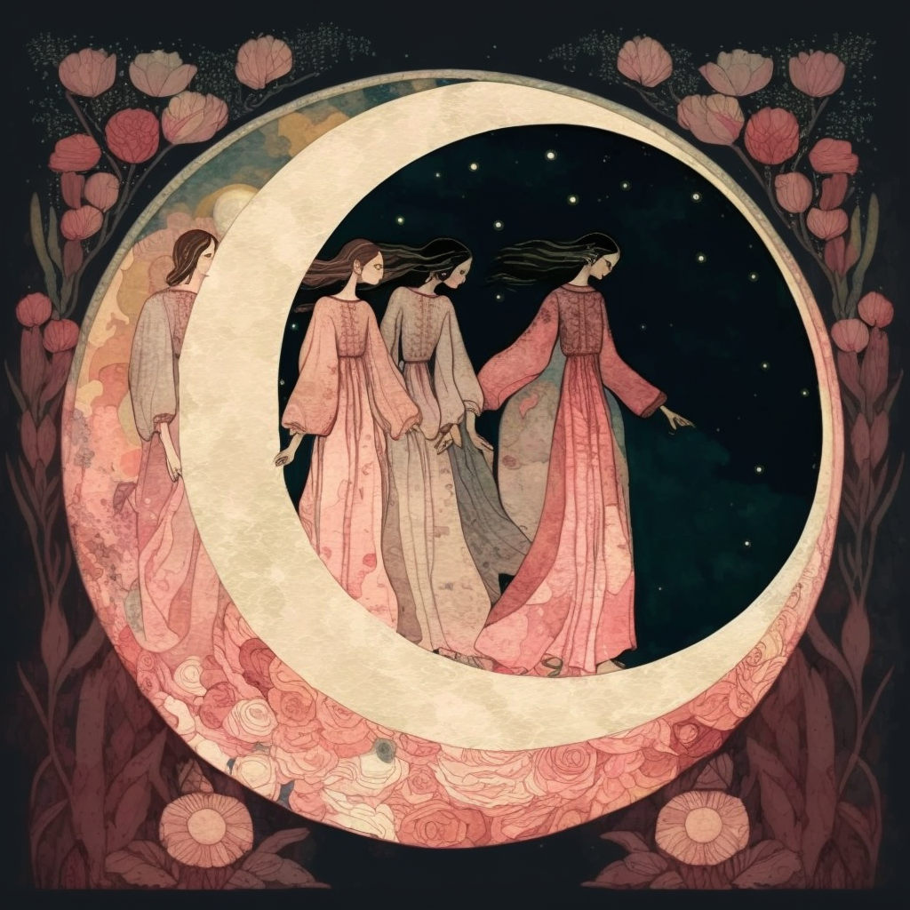 新月・月亮與姊妹圍圈(Womb-Moon 插畫)